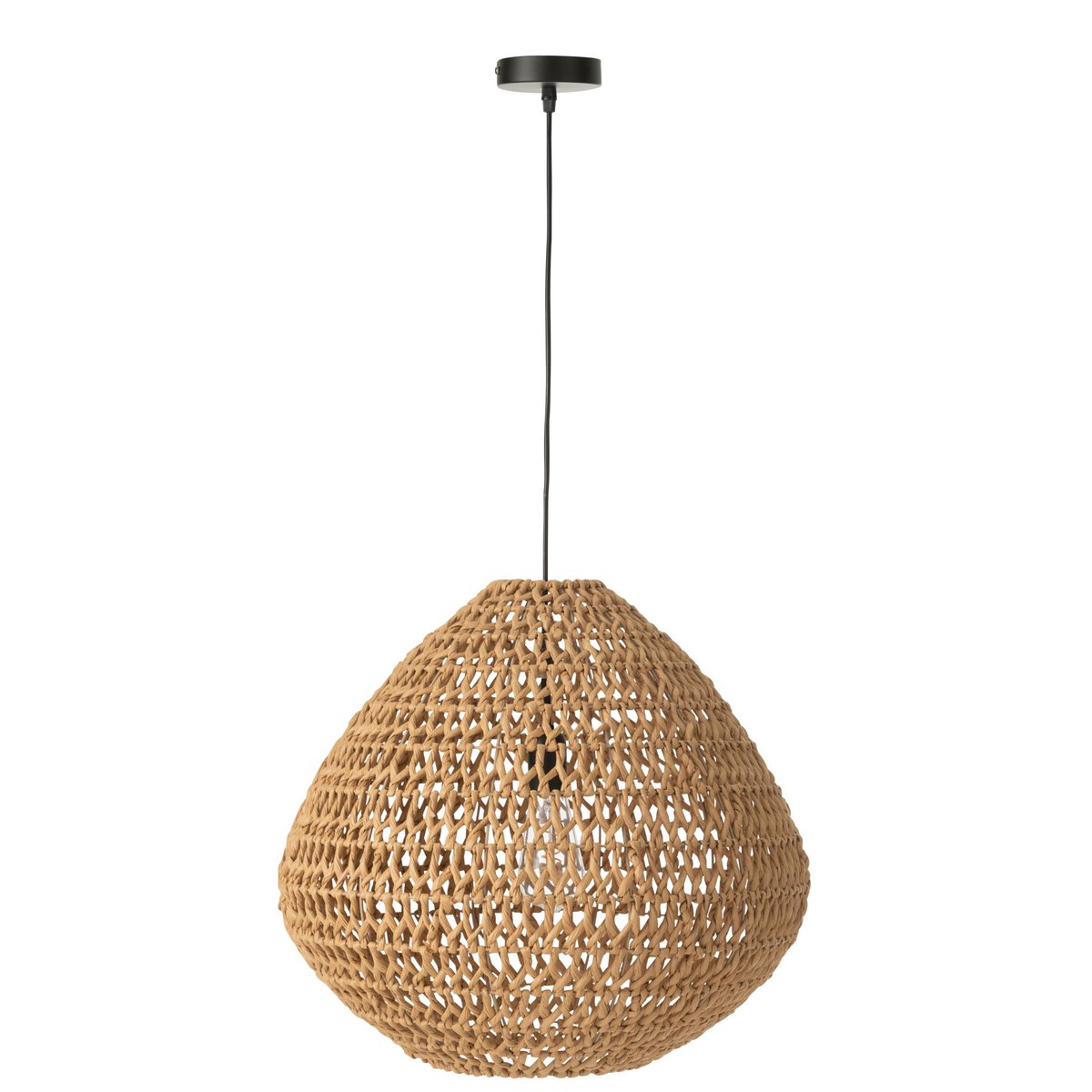 Plafondlamp van metaal met een natuurlijke rieten look