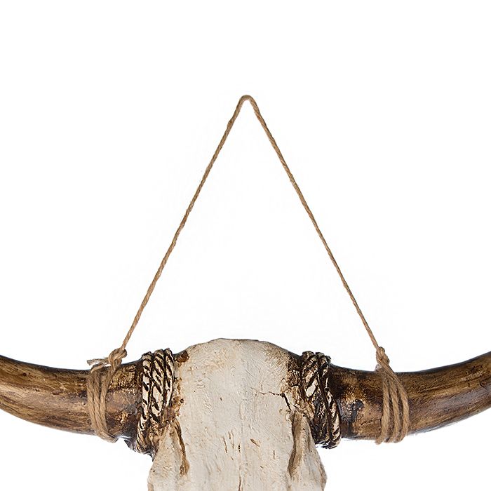 Stijlvol wandobject 'Buffalo' met touwdecoratie - handgemaakt, antieke afwerking in wit/bruin - rustieke flair voor uw huis