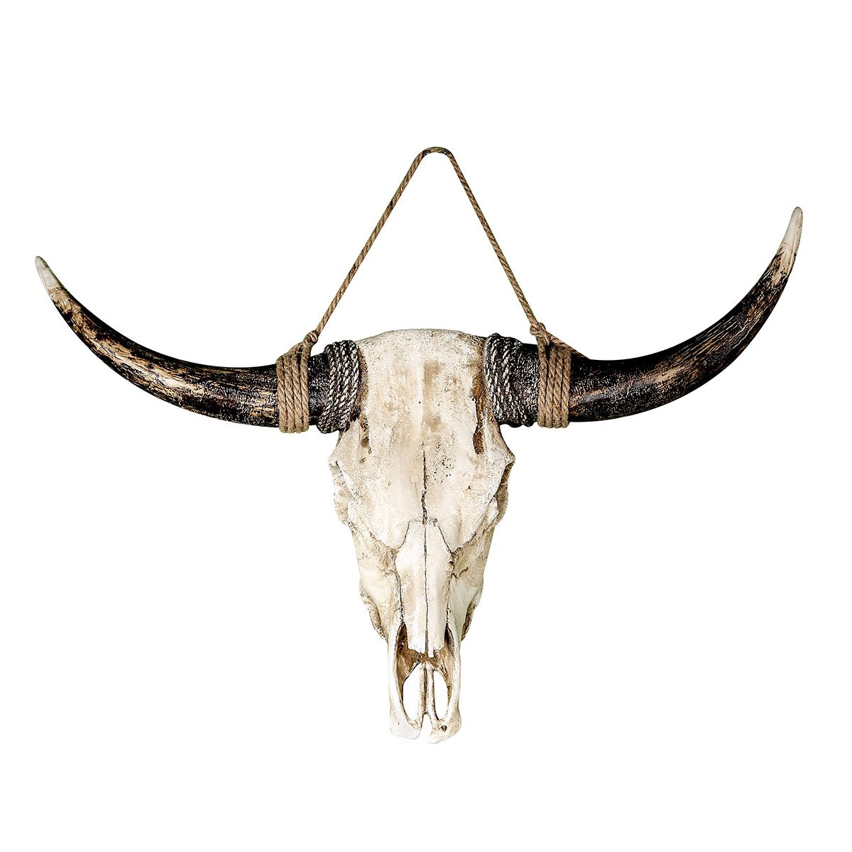 Stijlvol wandobject 'Buffalo' met touwdecoratie - handgemaakt, antieke afwerking in wit/bruin - rustieke flair voor uw huis