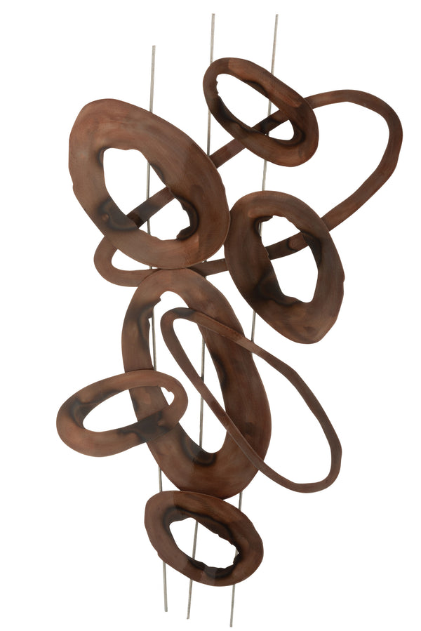 2er Set Wanddekoration aus Metall – Ovale Linien in Braun mit Anlauffarben vom Schweißen – Abstrakte Kunst für anspruchsvolle Interieurs
