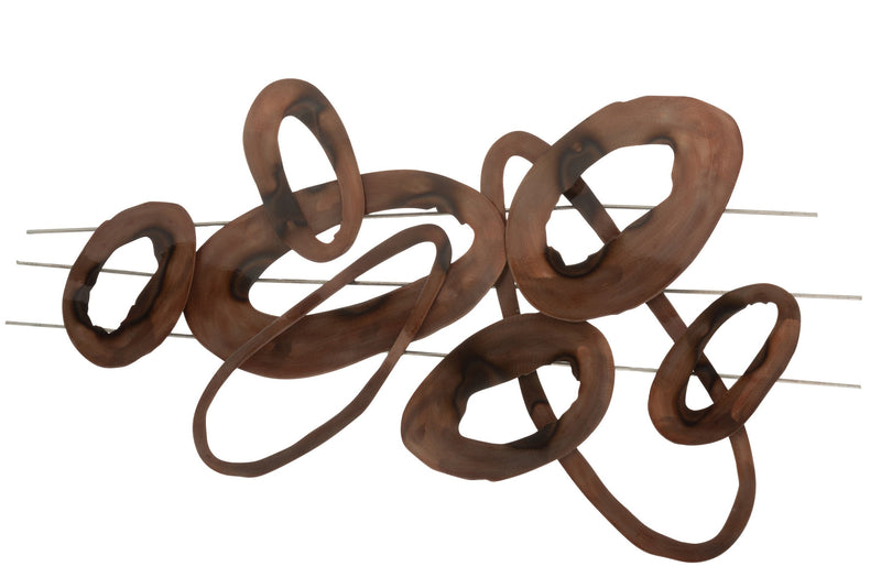 2er Set Wanddekoration aus Metall – Ovale Linien in Braun mit Anlauffarben vom Schweißen – Abstrakte Kunst für anspruchsvolle Interieurs