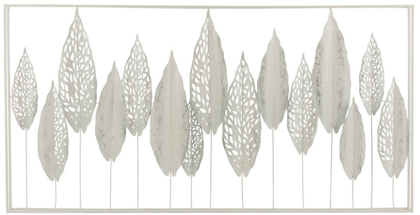 Stylish wall decoration made of white metal with stylized leaves for a harmonious, natural ambience