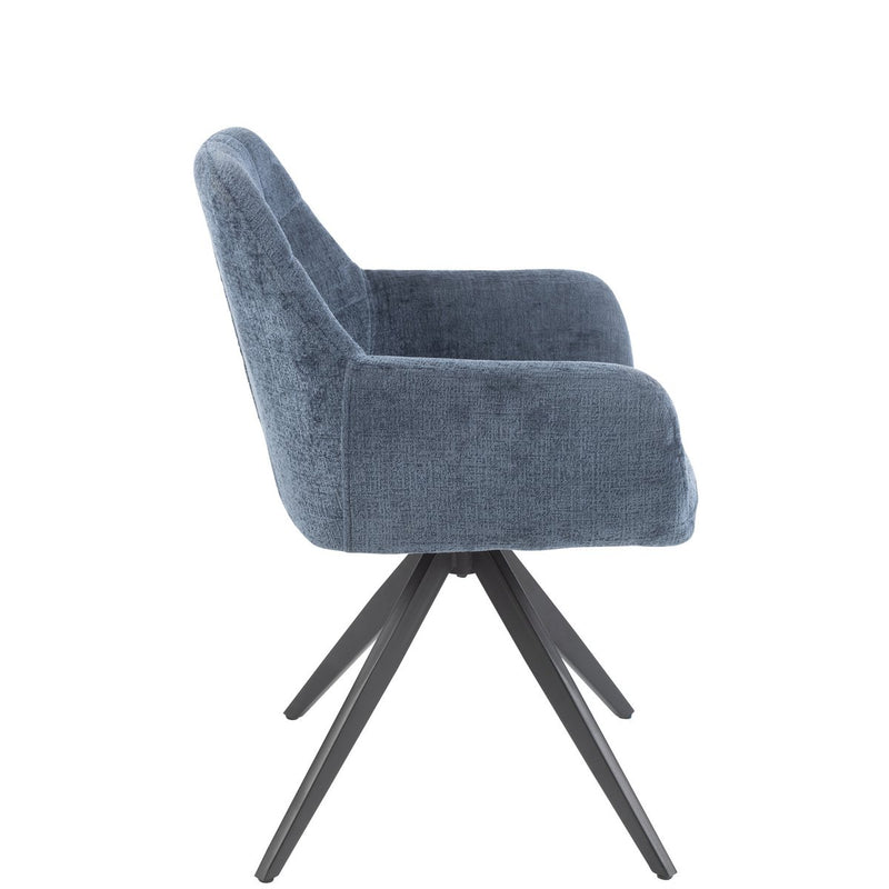 Blauw gestoffeerde stoel Louna met metalen frame, 85 cm