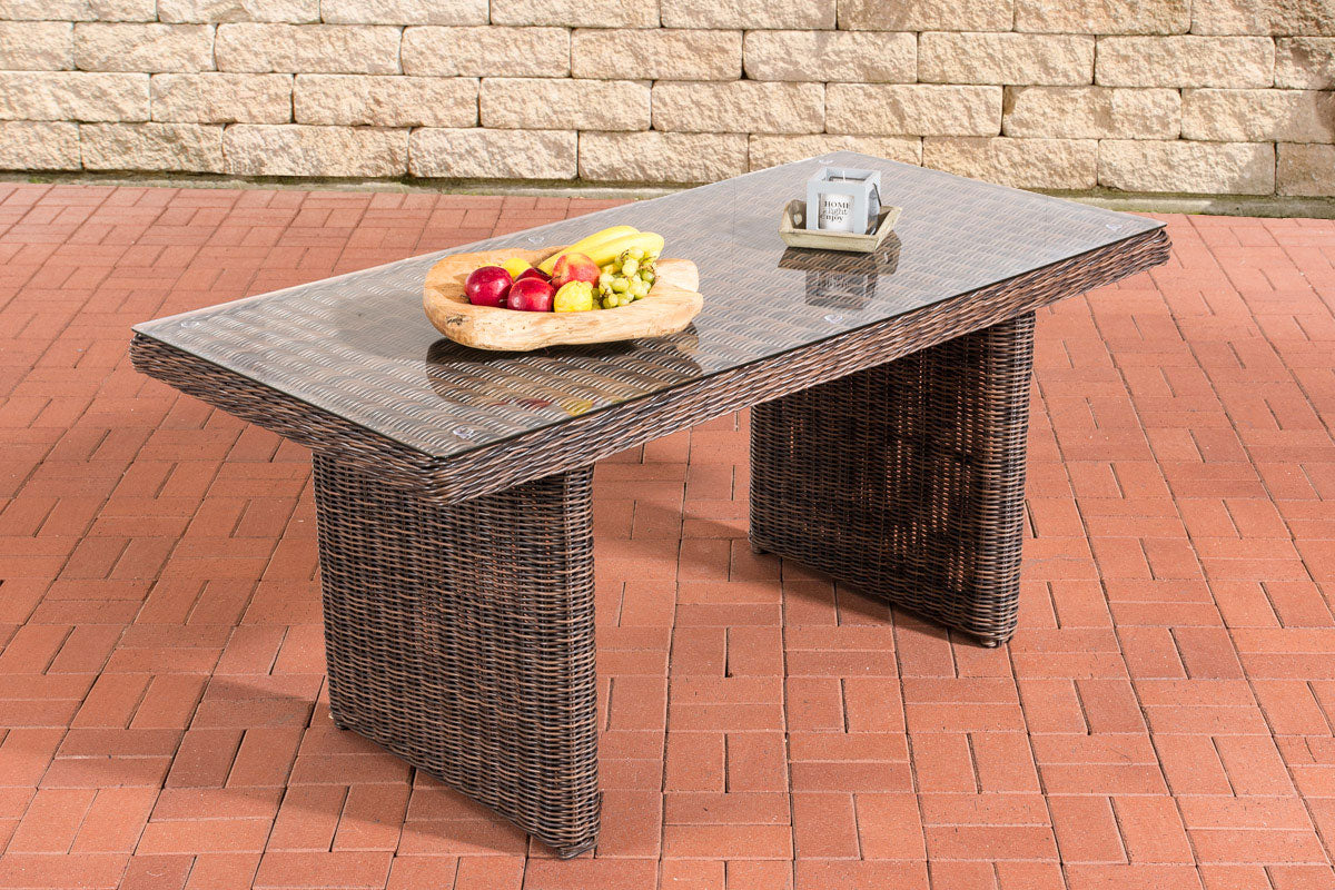 Polyrattan dining table La Gomera clear glass 120/140/160 cm