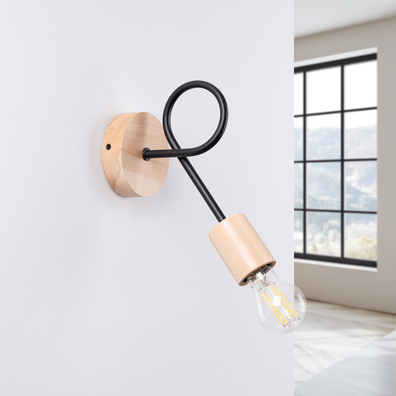 Wall lamp EMBER Black – Elegant wall lamp with wooden details