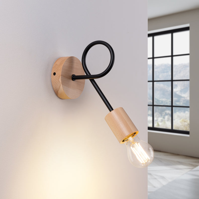 Wall lamp EMBER Black – Elegant wall lamp with wooden details