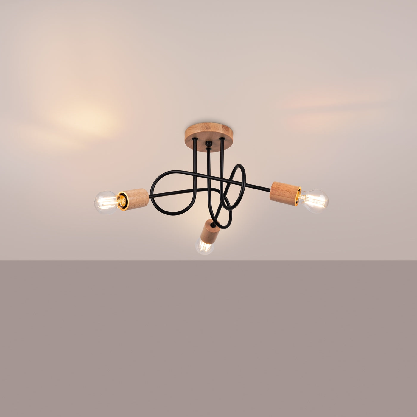 Chandelier EMBER 3 Black – Stylish ceiling chandelier with wooden details