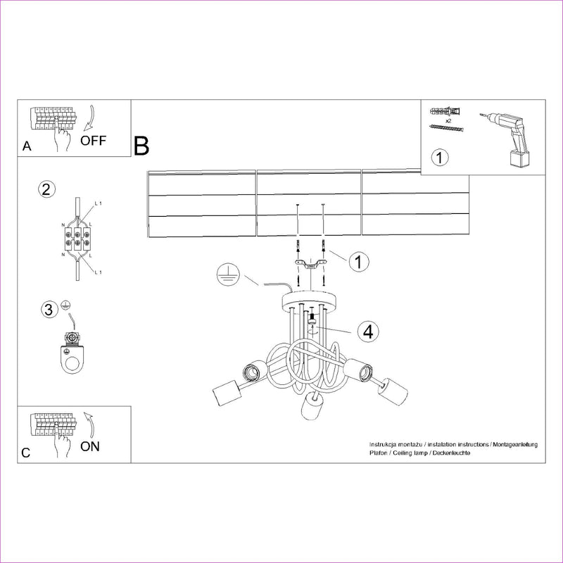 Chandelier EMBER 5 Black – Modern ceiling chandelier with five light sources