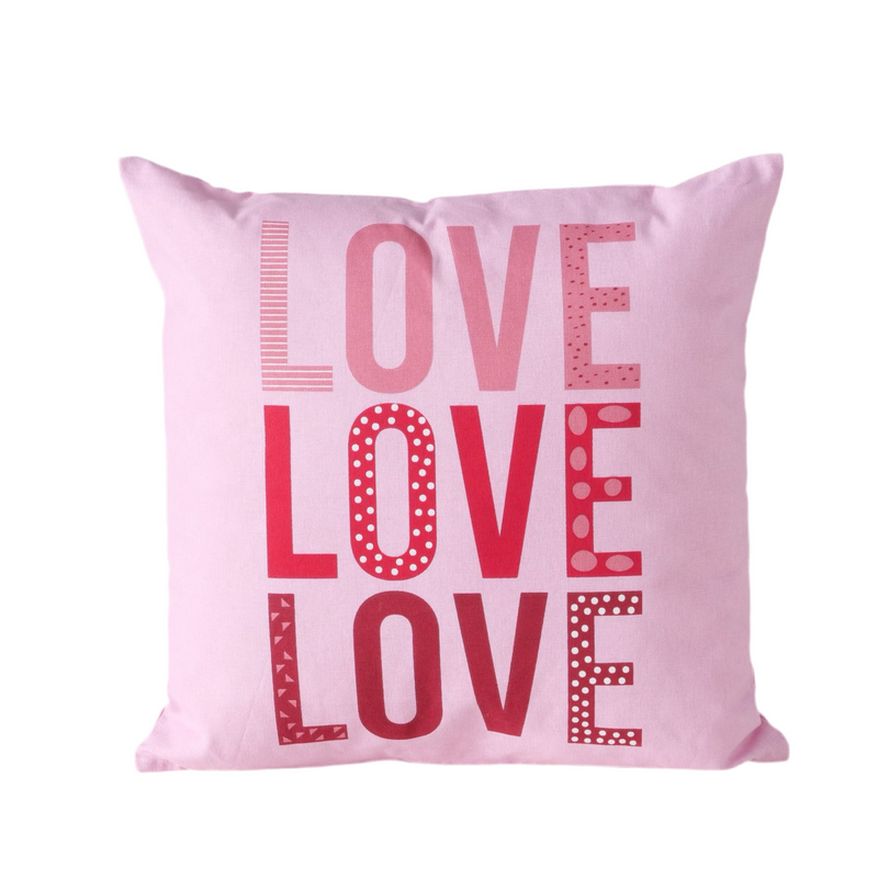 Pink sofa cushion Love with saying 45x45 cm