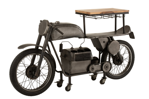 Bar Motorrad Trolley aus Metall und Mangobaumholz Weinregal