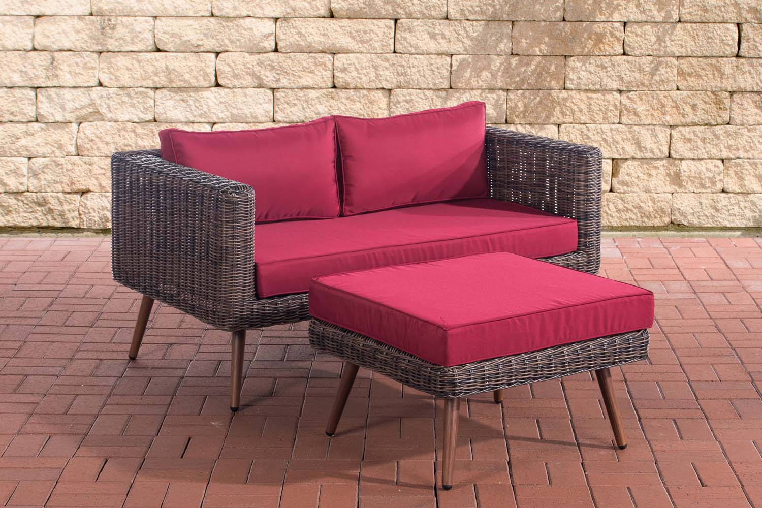 2er Sofa Molde mit Fußhocker 5mm Braun-meliert