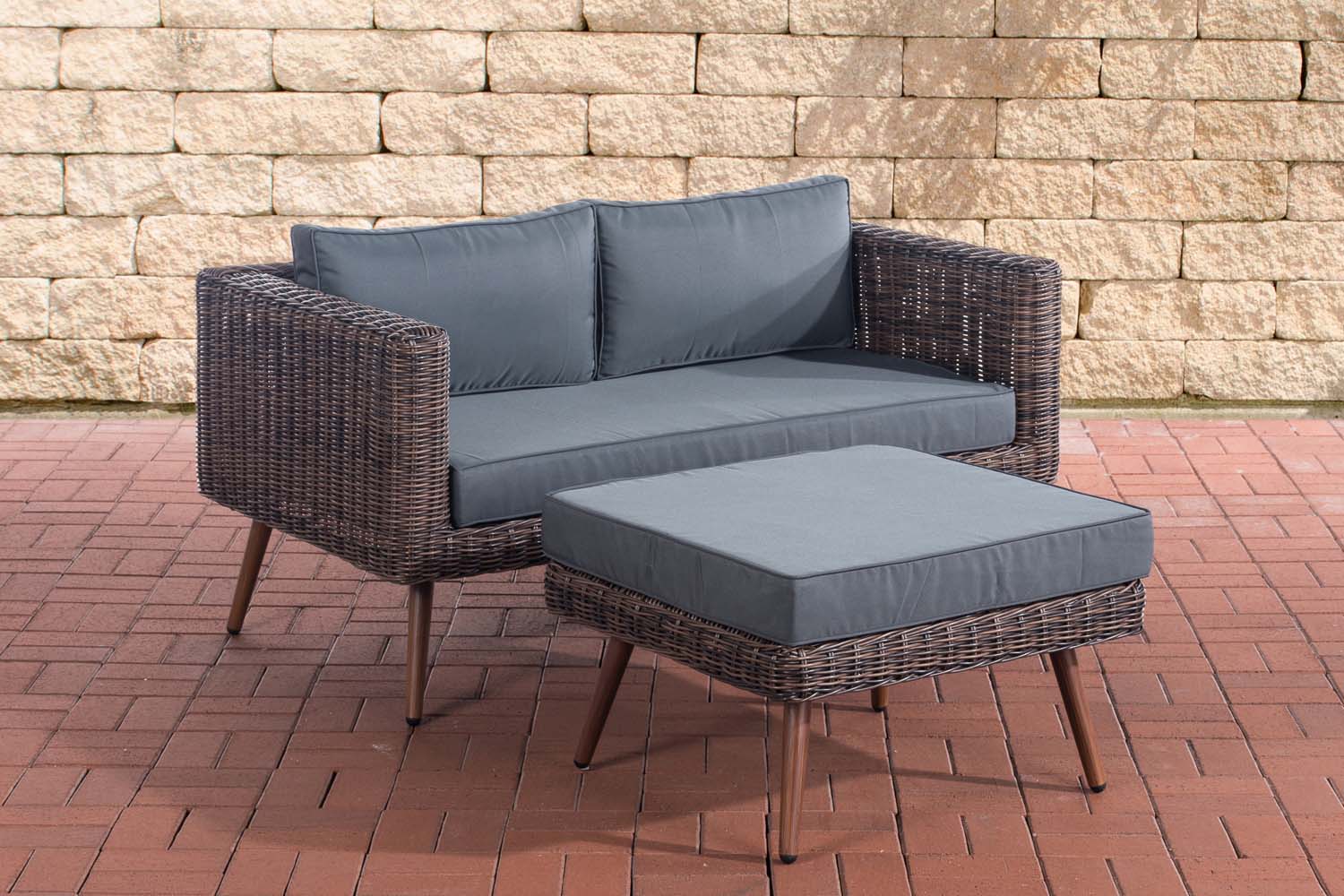 2er Sofa Molde mit Fußhocker 5mm Braun-meliert