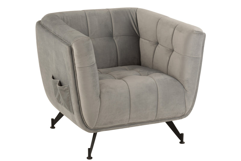 Elegante 1-Person Lounge Sitz aus Textil mit seitlichen Fächern und metall beinen
