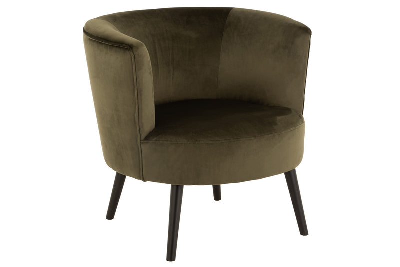 Elegante fauteuil 'Tank' in het groen Een samensmelting van textiel en hout voor het ultieme woongevoel