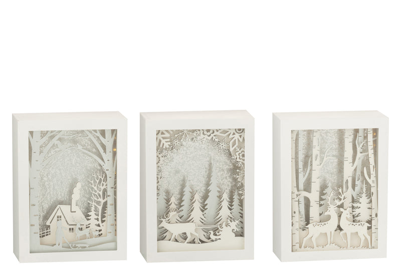 Magische wintermomenten set van 3 3D LED-winterframes in elegant zilver