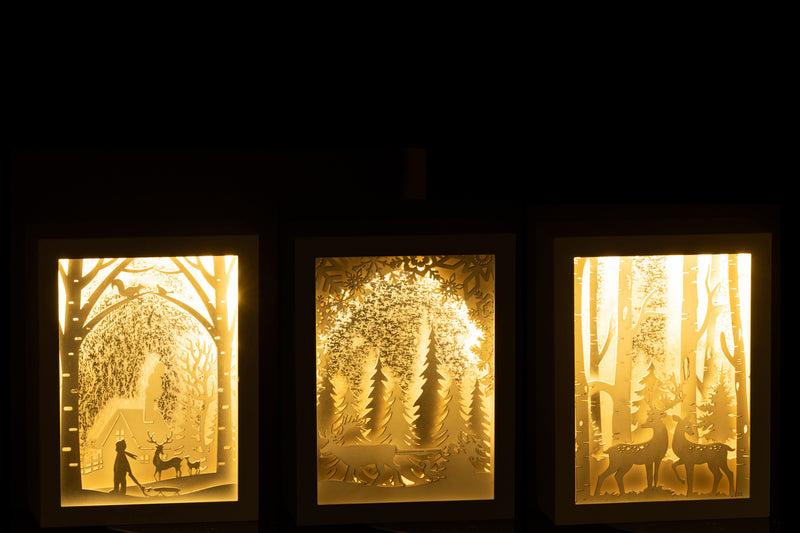 Magische wintermomenten set van 3 3D LED-winterframes in elegant zilver