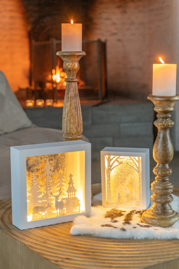 Magische wintermomenten set van 3 3D LED-winterframes in elegant zilver