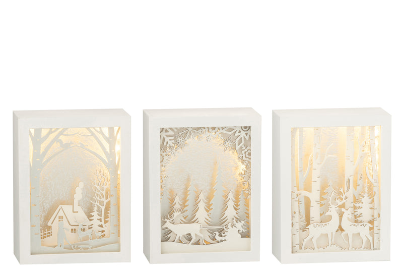 Magische wintermomenten set van 3 3D LED-winterframes in elegant zilver
