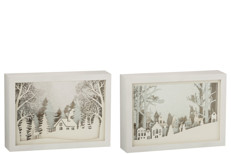 LED-winterlandschap in 3D-lijst set van 2 - feestelijke verlichting voor Kerstmis breedte 60cm