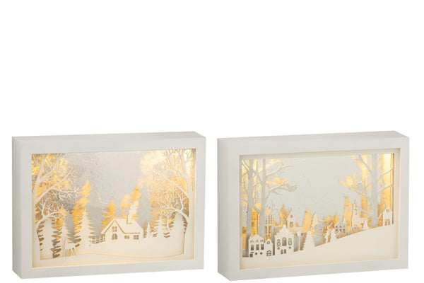 LED Winterlandschaft im 3D-Rahmen 2er Set – Festliche Beleuchtung für Weihnachten Breite 60cm