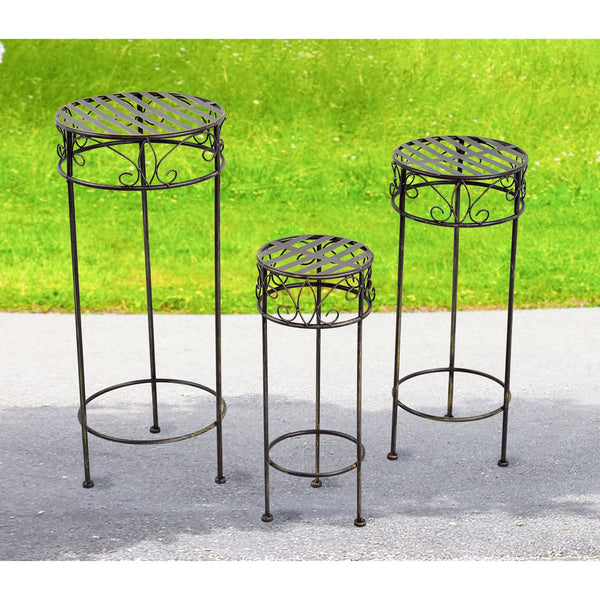 Metall-Hocker Malcesine 3er-Set in Braun, dekorativer Pflanzenständer, Ø 20x50 + Ø 25x60 + Ø 30x70 cm - Stilvoll und praktisch für Balkon und Terasse