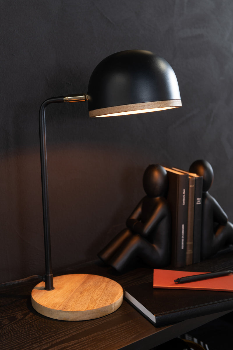 Table lamp “Evy” made of iron and wood in black/natural