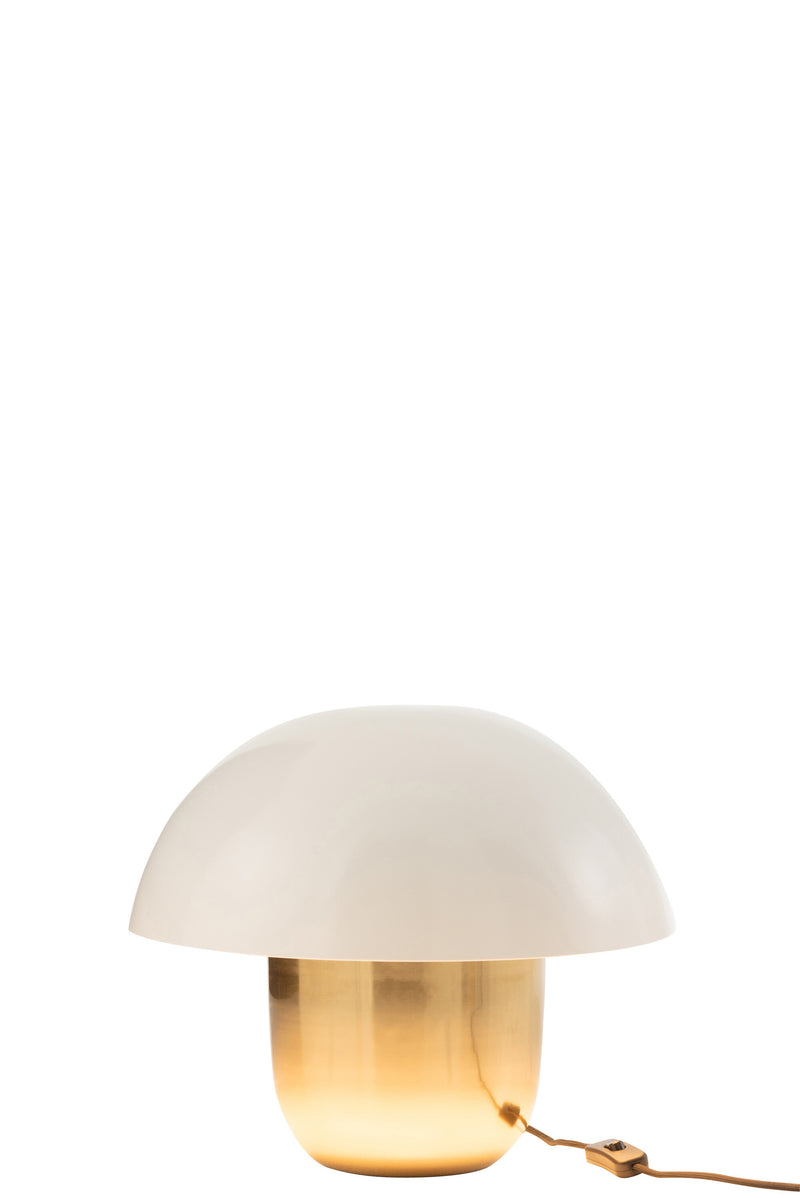 Tischlampe Pilz – Glänzendes Metall in Gold und Weiß
