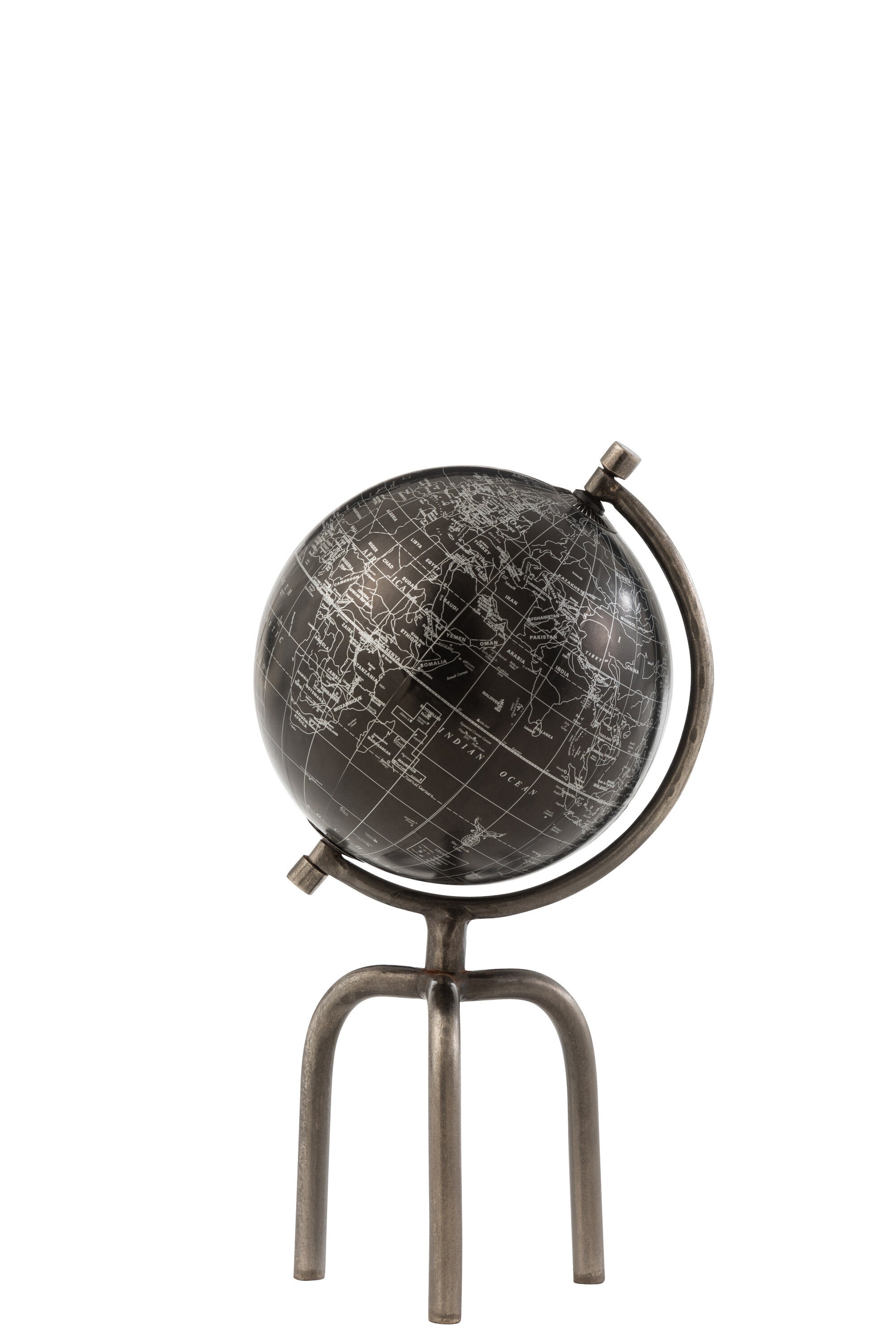 Stilvolles Duo Dreibeinige Globus aus Metall/Plastik in Silber/Schwarz