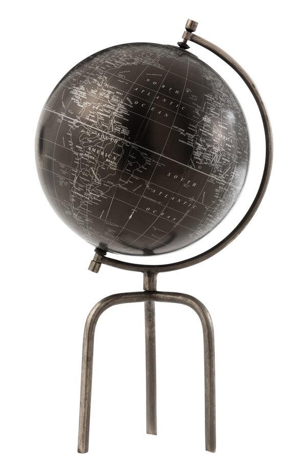Imposanter Hingucker Dreibeiniger Globus aus Metall/Plastik in Silber/Schwarz