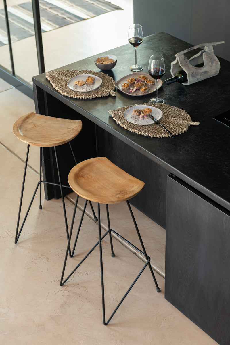 Set van 2 Naturell barstoelen - robuust teakhout ontmoet stoer metaal