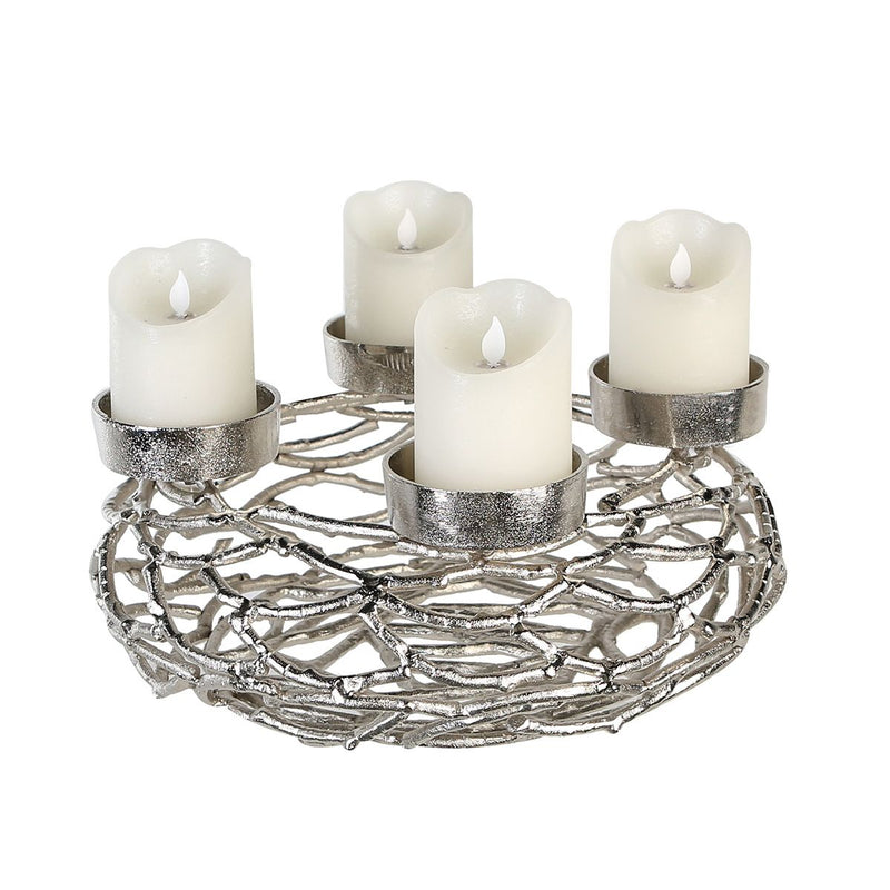 Adventsleuchter Twigs Aluminium rund silberfarben