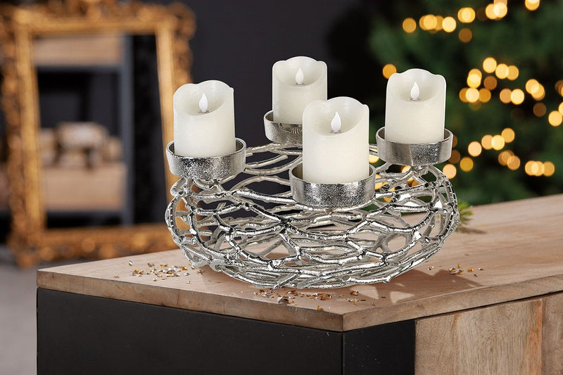 Adventsleuchter Twigs Aluminium rund silberfarben