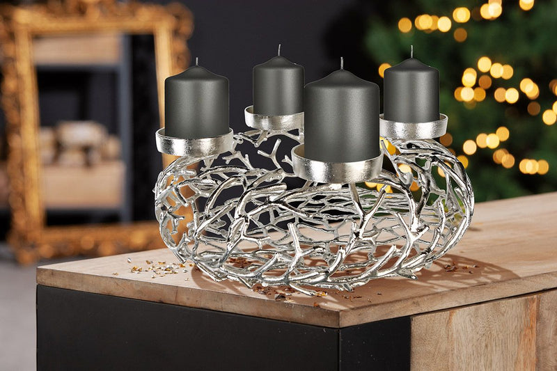 Adventskandelaar Twigs aluminium groot zilver