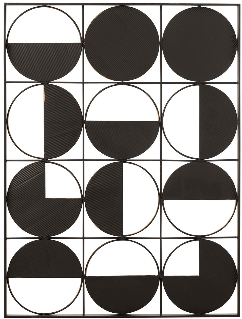 Stunning Wall Decoration Round Metal and Mirror Half Circles - Gold and Black Accents