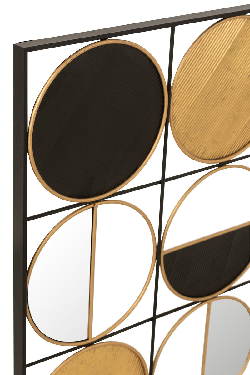Stunning Wall Decoration Round Metal and Mirror Half Circles - Gold and Black Accents