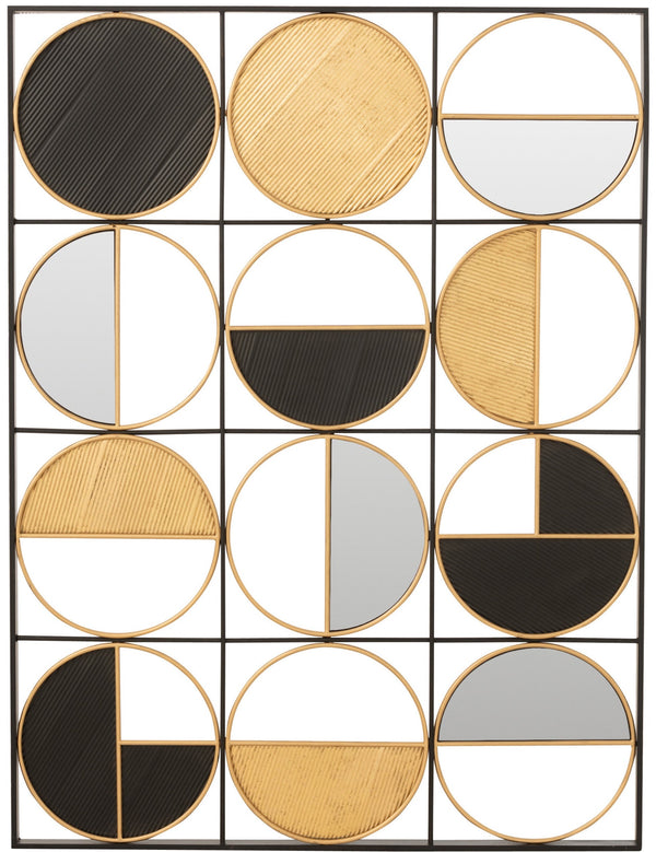 Stunning Wall Decoration Round Metal and Mirror Half Circles - Gold and Black Accents