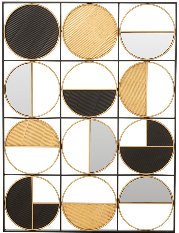 Atemberaubende Wanddekoration Runde Halbe Kreise aus Metall und Spiegel – Goldene und schwarze Akzente
