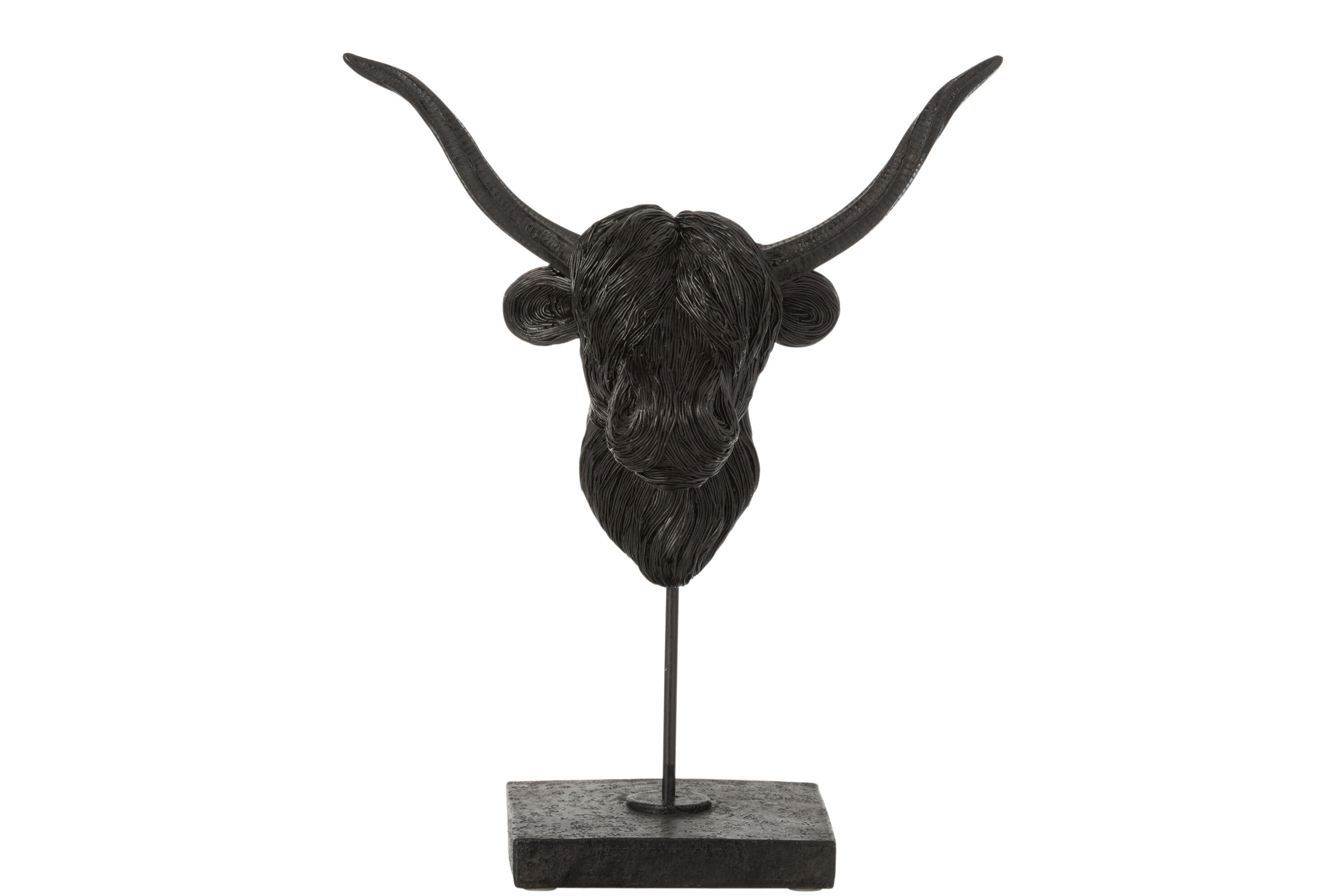 Elegantes 2er Set Büffelkopf Skulptur auf Base aus Poly in Schwarz