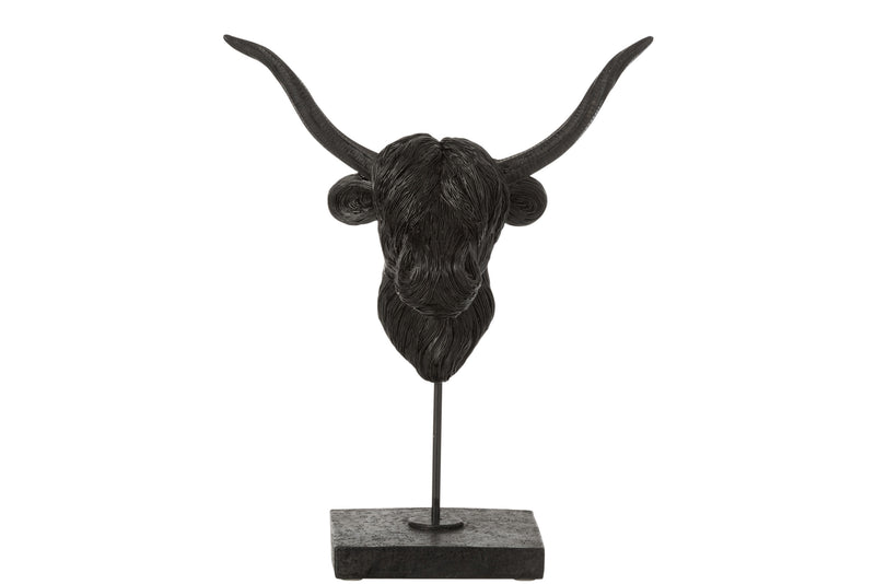 Elegantes 2er Set Büffelkopf Skulptur auf Base aus Poly in Schwarz
