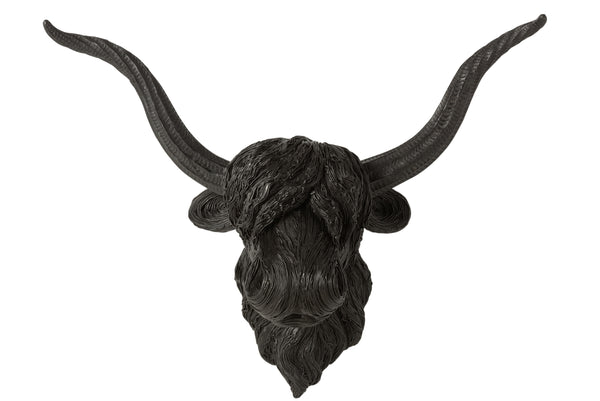 Eindrucksvoller hängender Büffelkopf in Schwarz aus Poly