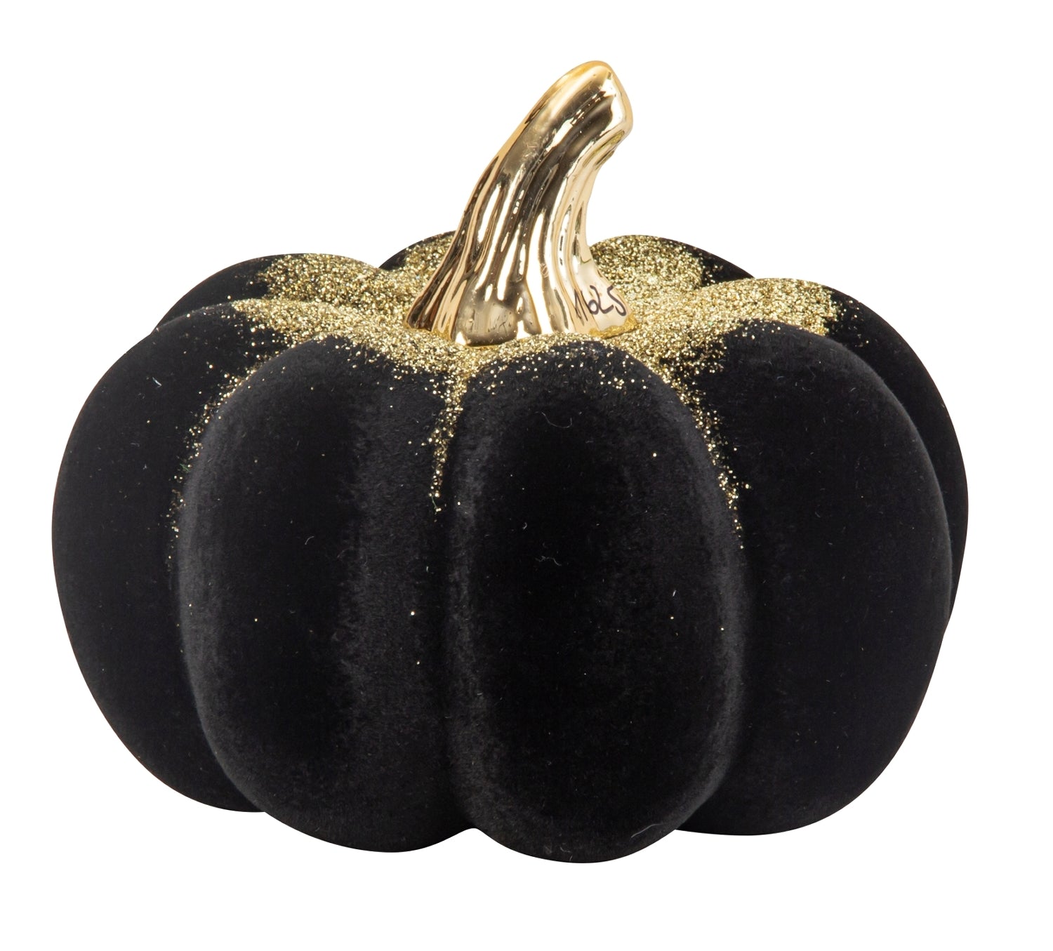 Kürbis Skulptur Velvet Noir Schwarz Gold Samtoptik Glitzer 10cm Dolomit Deko