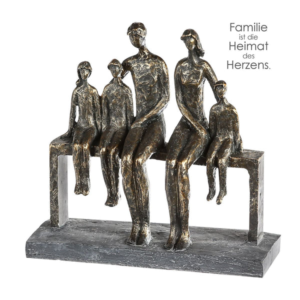 Decoratief figuursculptuur Wij zijn een familie bronskleurig familiedecoratieobject hoogte 26cm met spreukhanger