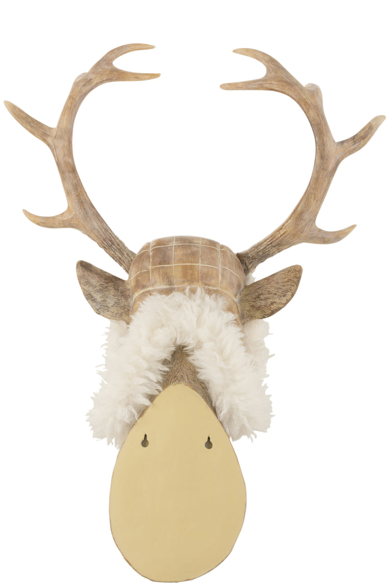 Reindeer head wall decoration height 75cm with faux fur accent deer