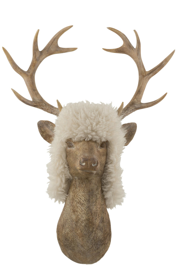 Reindeer head wall decoration height 75cm with faux fur accent deer