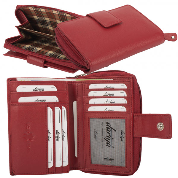 RFID Protection Ladies Wallet Cowhide Nappa Leather Red or Orange – Lots of Space &amp; Security