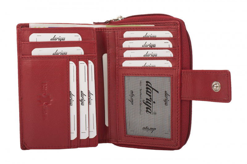 RFID Protection Ladies Wallet Cowhide Nappa Leather Red or Orange – Lots of Space &amp; Security