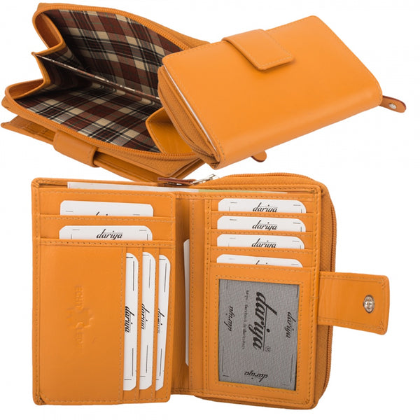 RFID Protection Ladies Wallet Cowhide Nappa Leather Red or Orange – Lots of Space &amp; Security