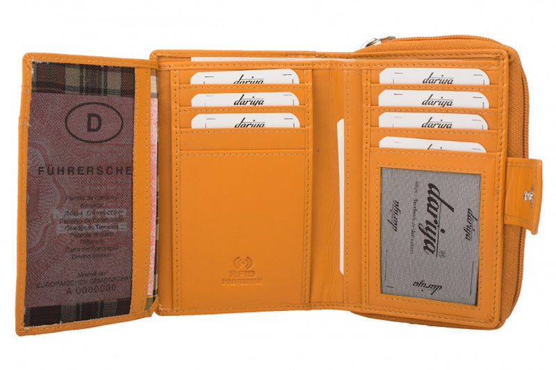 RFID Protection Ladies Wallet Cowhide Nappa Leather Red or Orange – Lots of Space &amp; Security
