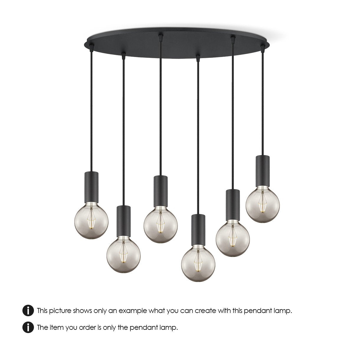 Ovale Hängelampe aus schwarzem Metall, 6 l – 60/22/137,5 cm