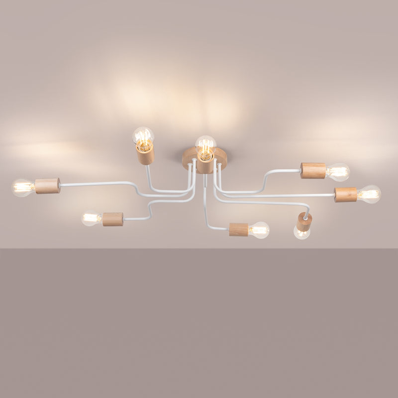 Kronleuchter Timbo 8 Flammig Weiß Holz Skandinavisches Design